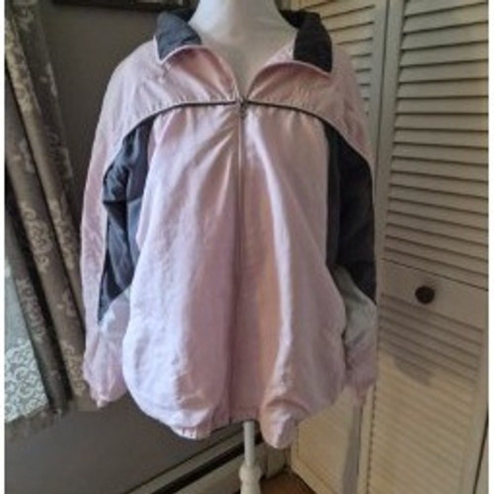 Wilson Womens Windbreaker Jacket XL Pink Grey Full Zip Mesh Lined Colorblock